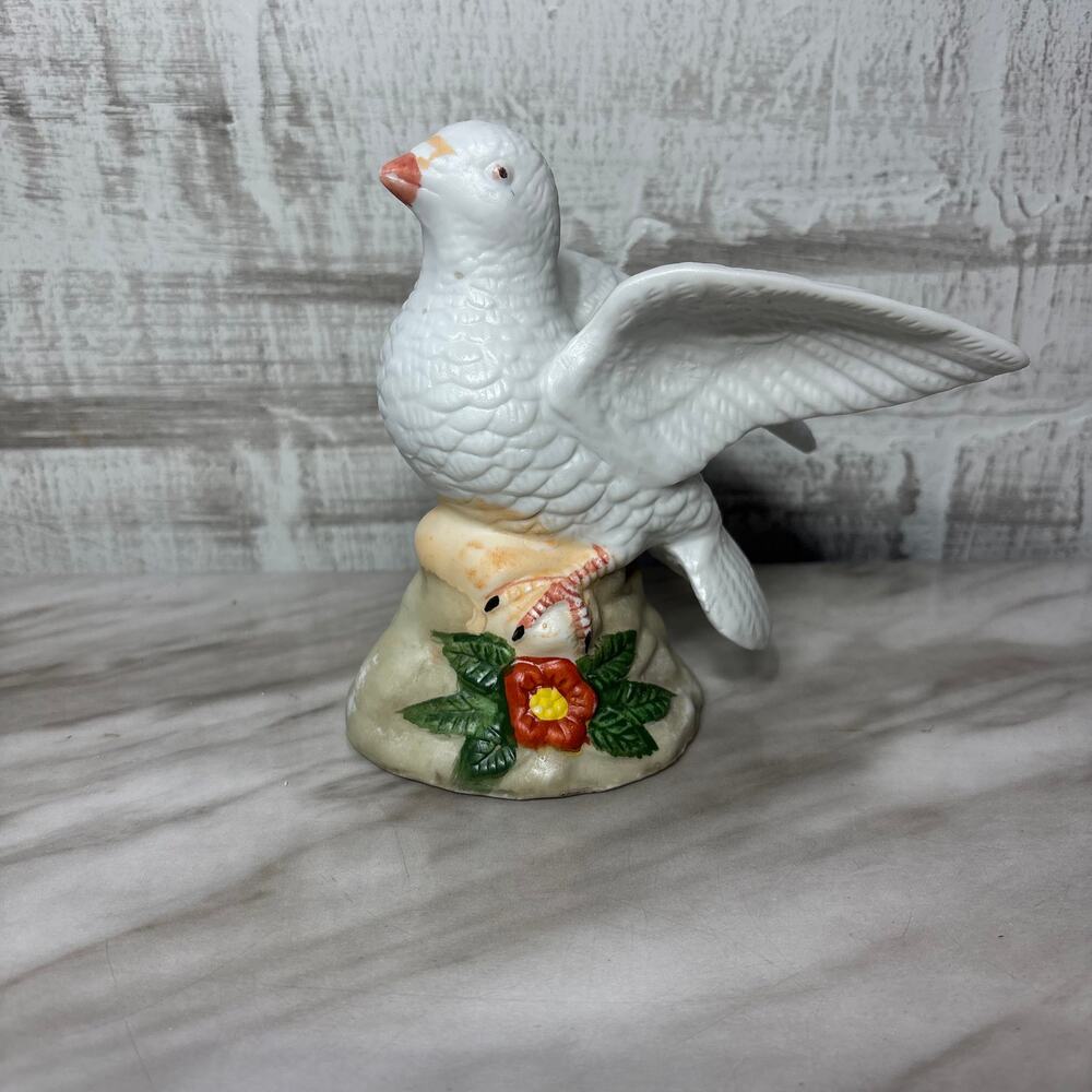 Vintage Porcelain White Dove Figurine with Floral Detail